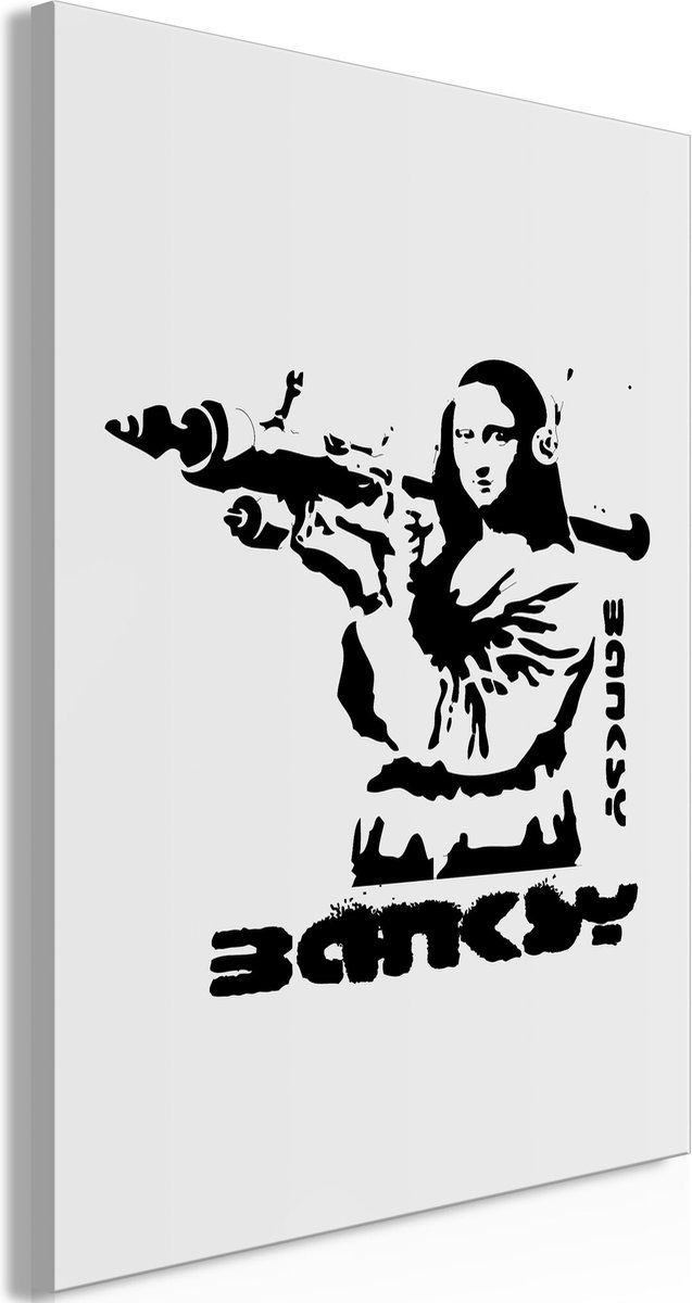 karo-art Schilderij - Contrast Duel (1-part) - Banksy on Mural with Mona Lisa Multikleur