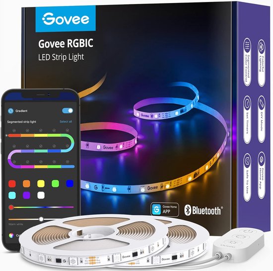 Govee RGBIC LED-strip 5m, LED-strip sync met muziek, bestuurbaar via
