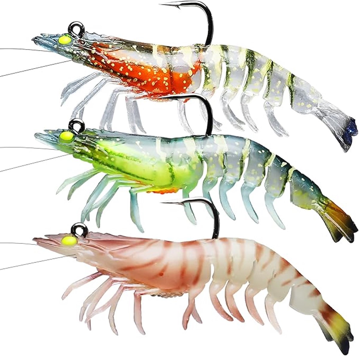 S&Dshopline® Pre-rigged visjigs voor zoet en zout water, 1:50 super duurzaam TPE-visaas, levensecht Shrimp Crayfish Swimbait aas voor bas, forel en snoekbaars, aparte opslag - A2-11CM-21G