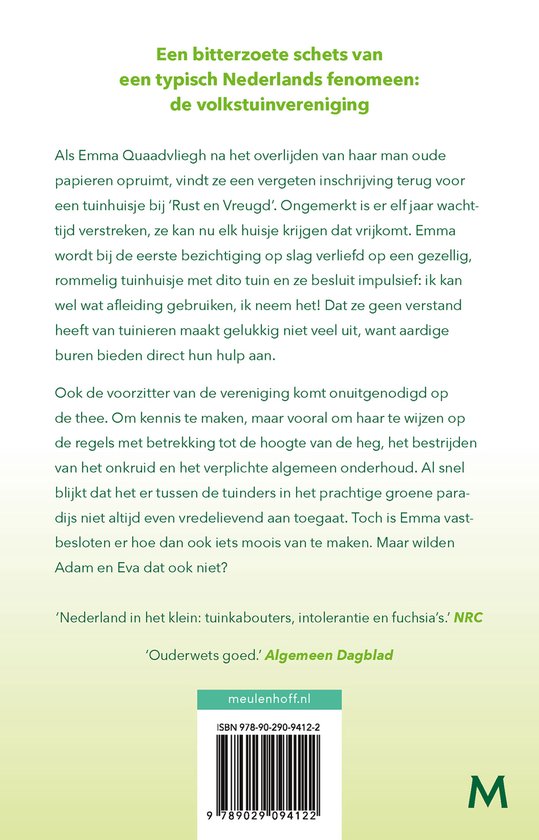 Achterkant van het boek 'Rust en Vreugd' met tekst, recensies, ISBN en uitgever Meulenhoff.