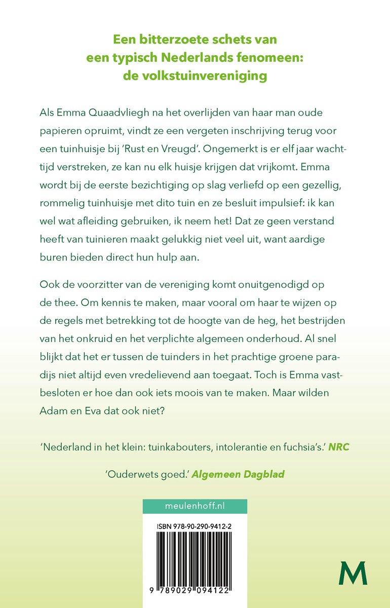 Achterkant van het boek 'Rust en Vreugd' met tekst, recensies, ISBN en uitgever Meulenhoff.