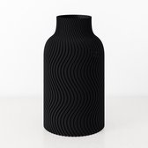 Fleuriek Vaas - Zwart - H30cm - Japandi - Wavy patroon vaas - Design vaas van bio kunststof - Tafeldecoratie