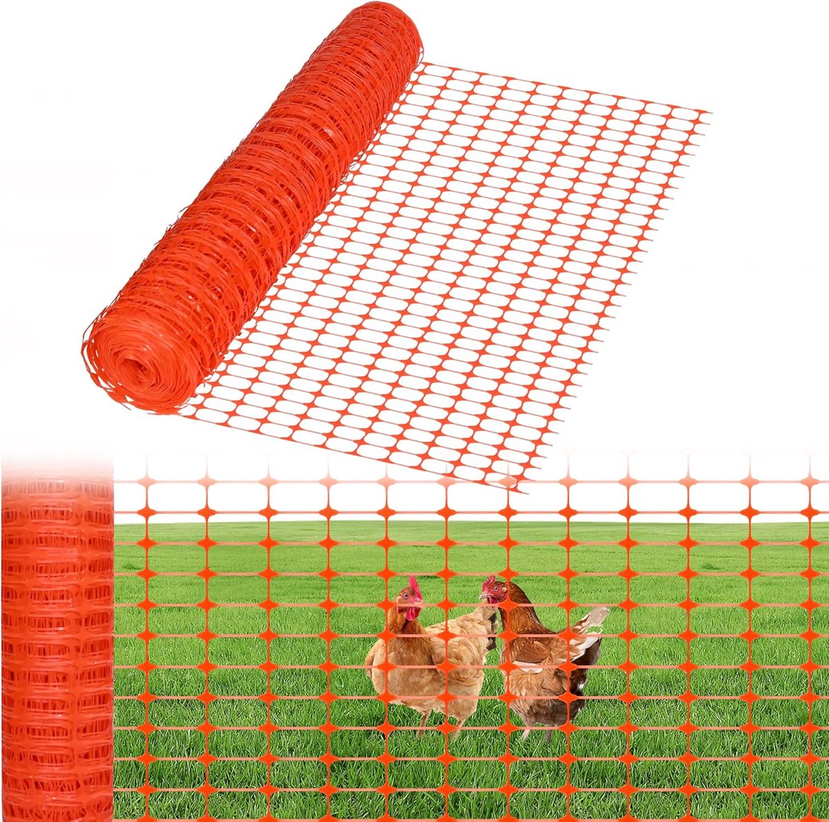 Aufun Gevogeltenet, 1x50 m, Hondenhek, Bouwhek, Afschermingshek, Mobiele Omheining, Schapenhek van Kunststof, hek Kippenhek Gevogeltehek voor Kippenhokken Waarschuwingsnet(oranje)