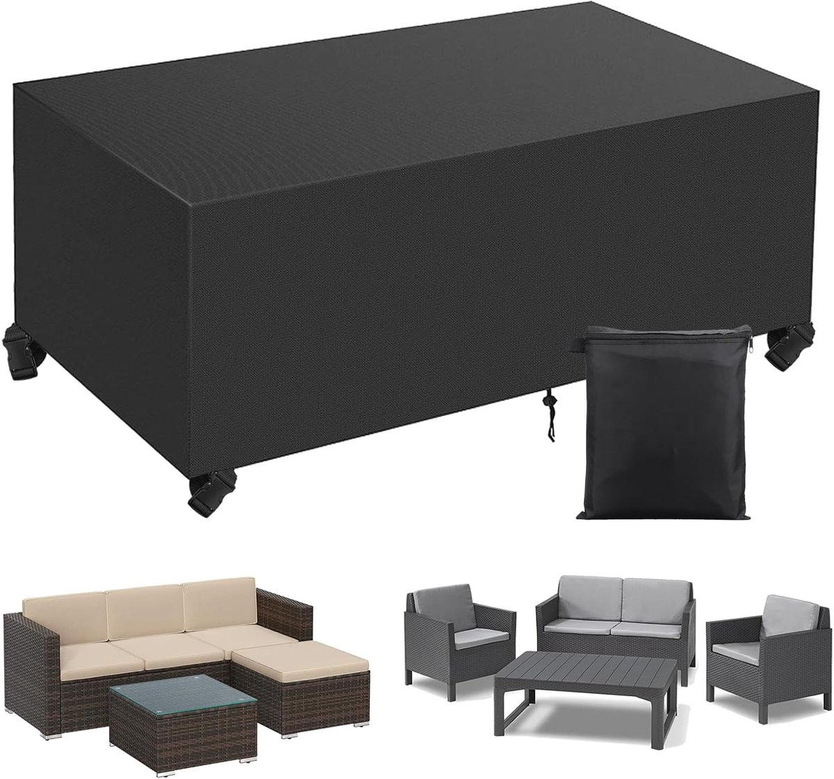 Waterdichte tuinmeubelhoes van 600D Oxford-weefsel voor tuintafels, 170 x 95 x 70 cm.