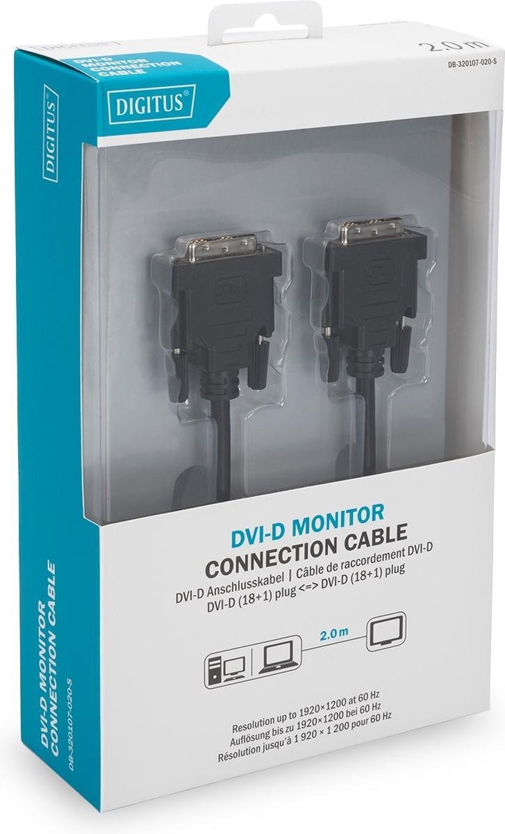 Digitus 2m, 2xDVI-D DVI kabel DVI-D Zwart