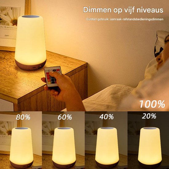 Baby Nachtlampje - Dimbaar Touch Lamp - Oplaadbaar Draagbaar Nachlicht - 13 RGB Kleuren 5 Helderheden - Voor Slaapkamer Kinderkamer Badkamer - Wit - 1 Stuk van Aulaya — afbeelding 4