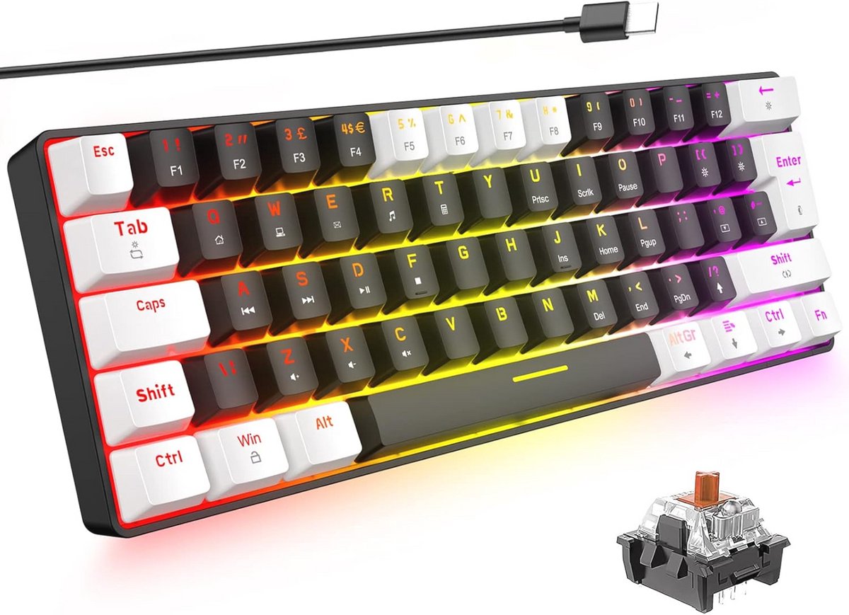 Compact Mechanisch Toetsenbord met RGB Achtergrondverlichting en Bruine Schakelaars