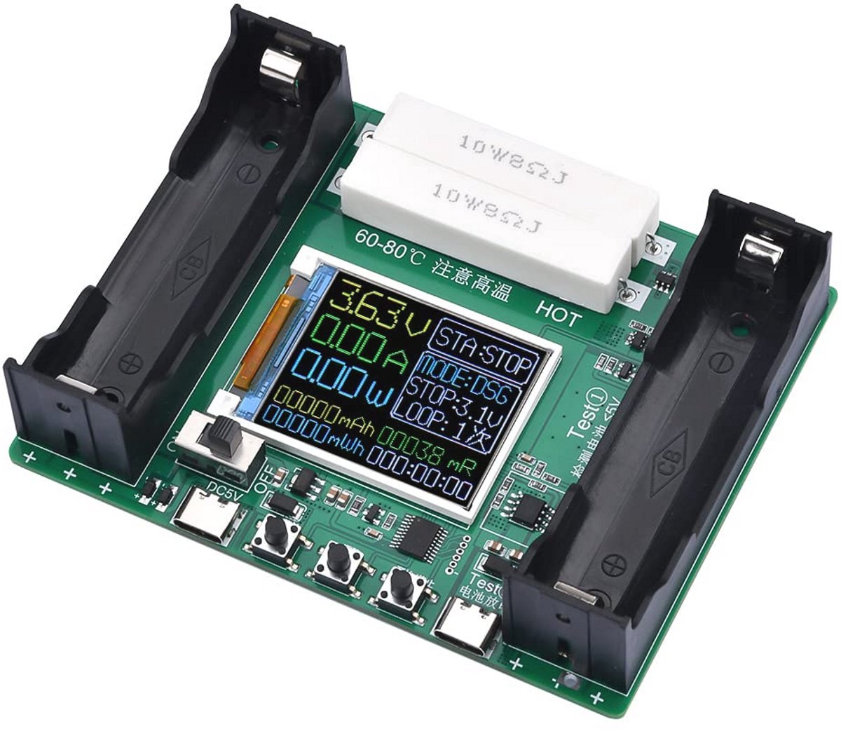 LCD Batterij Capaciteit Tester met Type-C Poort – 18650 Module