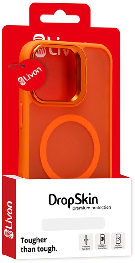 Coque Magsafe iPhone 16 Plus – Livon DropSkin Oranje avec support à rabat