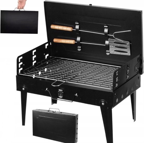 Barbecue pliable - BBQ au Charbon de bois - Mini grill portable - BBQ de camping - Accessoires de vêtements pour bébé inclus - Zwart