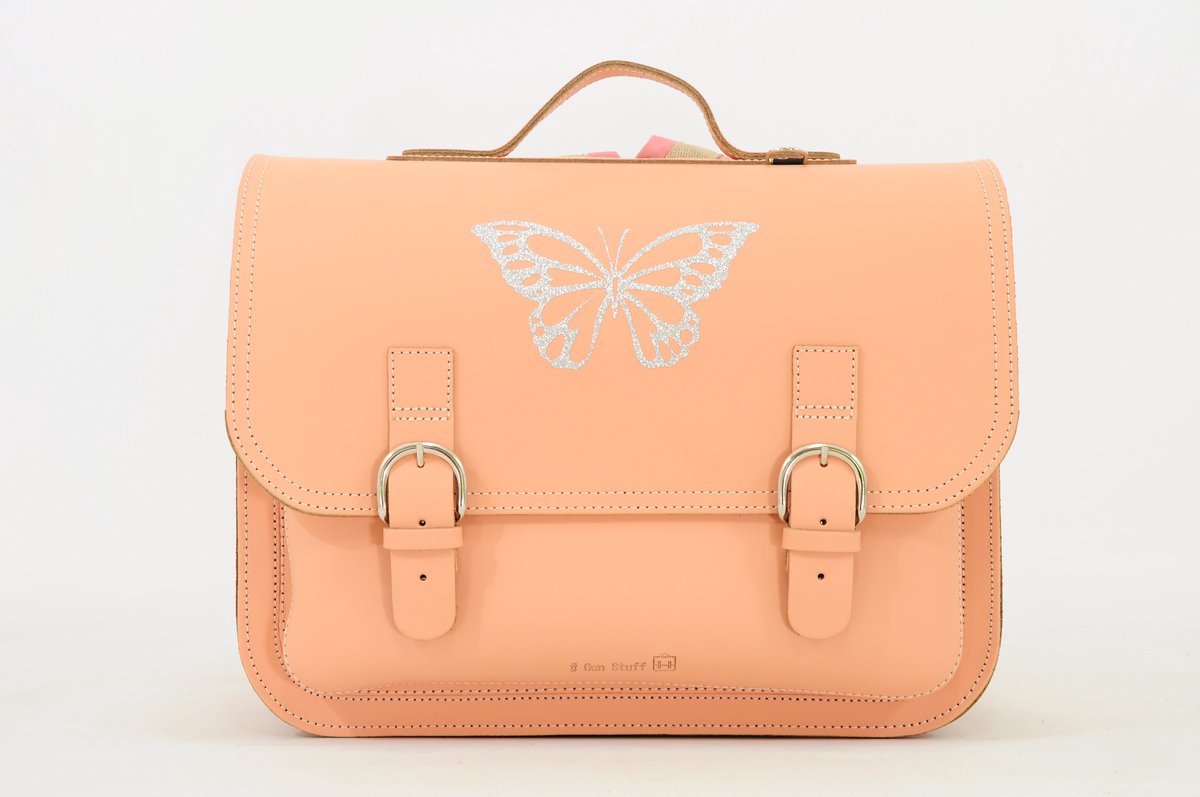 Own Stuff Lederen Boekentas Lagere school - 38x30x17cm - Silver Butterfly Peach