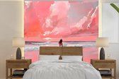 Behang - Fotobehang Roze - Surfen - Zee - Breedte 240 cm x hoogte 240 cm
