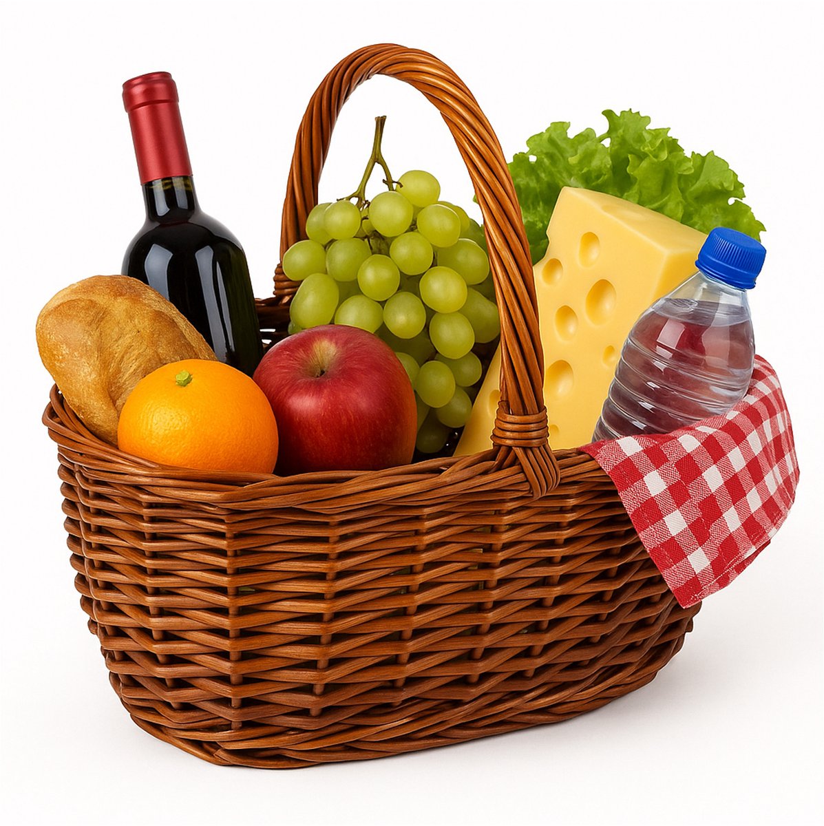CM Picknickmand met hengsel - mahonie - riet - 34 x 28 x 18 cm - boodschappenmand - rieten mand