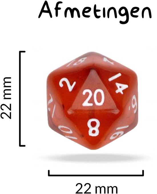 Dzxin DND-spel D20-dobbelstenenset, 10 stuks polyhedrale dobbelstenen D20 dobbelstenen 20 mm acryl 20-zijdige dobbelstenen voor RPG MTG DND-dobbelstenen tafelspellen (Rood Zwart