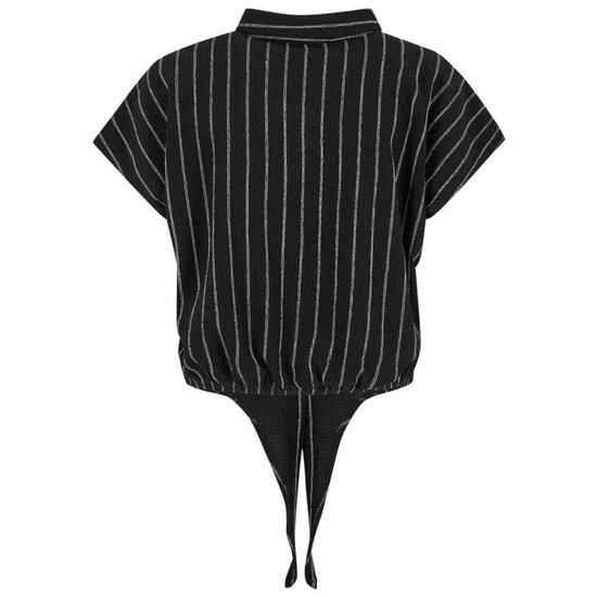 Urban Classics - Chemisier structuré à rayures et nœuds - M - Zwart/Blanc cassé