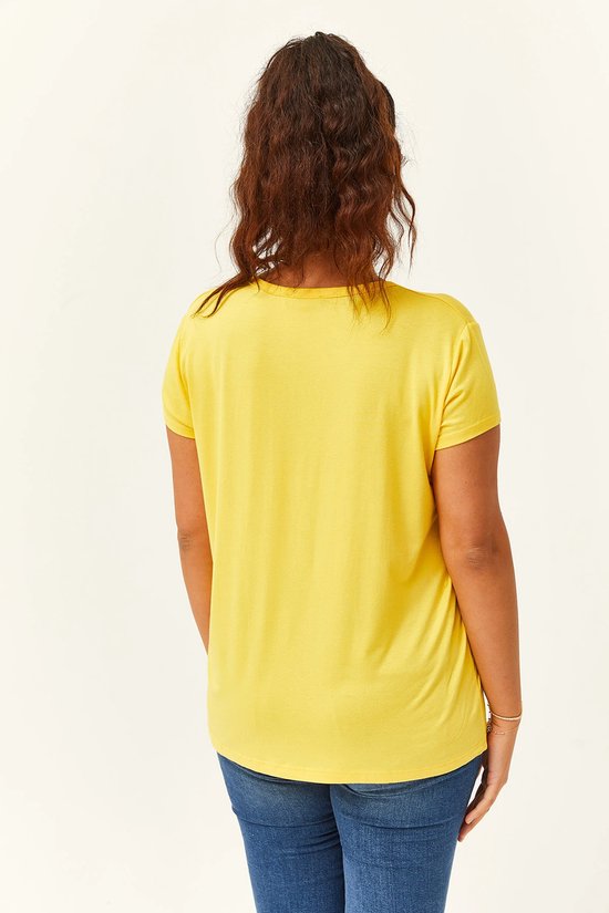 T-shirt Basic à manches courtes et col en V pour femme, taille 6XL, grande taille - Jaune