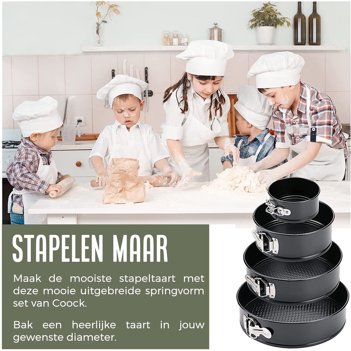 COOCK 4-delig Ronde Springvorm Set - Bakblik Rond - Taartvorm - Bakvorm met Anti Aanbaklaag - 16 tot 28cm - Incl Deegschraper – foto 4
