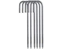 Grondankers - 6 Stuks - 30x7cm - J-vormig - Roestwerend grondanker - Gegalvaniseerd staal - Ø10mm - Zilver - Voor het bevestigen van kleinere objecten zoals luifels en kampeertenten
