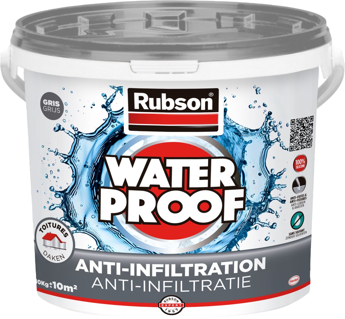 Rubson Anti - Infiltratie Grijs 10kg | Daken, Funderingen en Ingegraven Materialen Coating | Silicone Technologie Gebaseerd voor Maximale Elasticiteit | Duurzame Coating en UV-Bestendig | Langdurige Bescherming tegen Vocht.