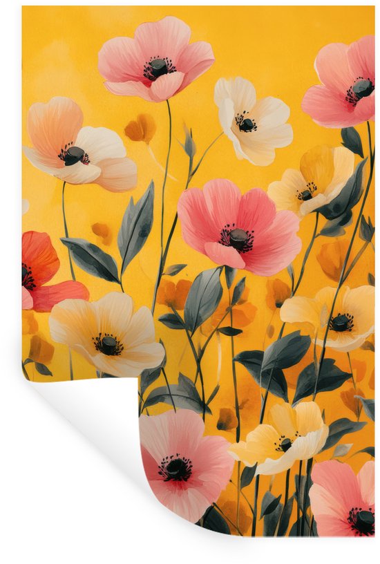 Stickers muraux - Feuille autocollante - Fleurs - Champ - Jaune - 20x30 cm - Feuille adhésive - Stickers muraux chambre enfant - Papier peint autocollant - Papier peint autocollant - Feuille autocollante