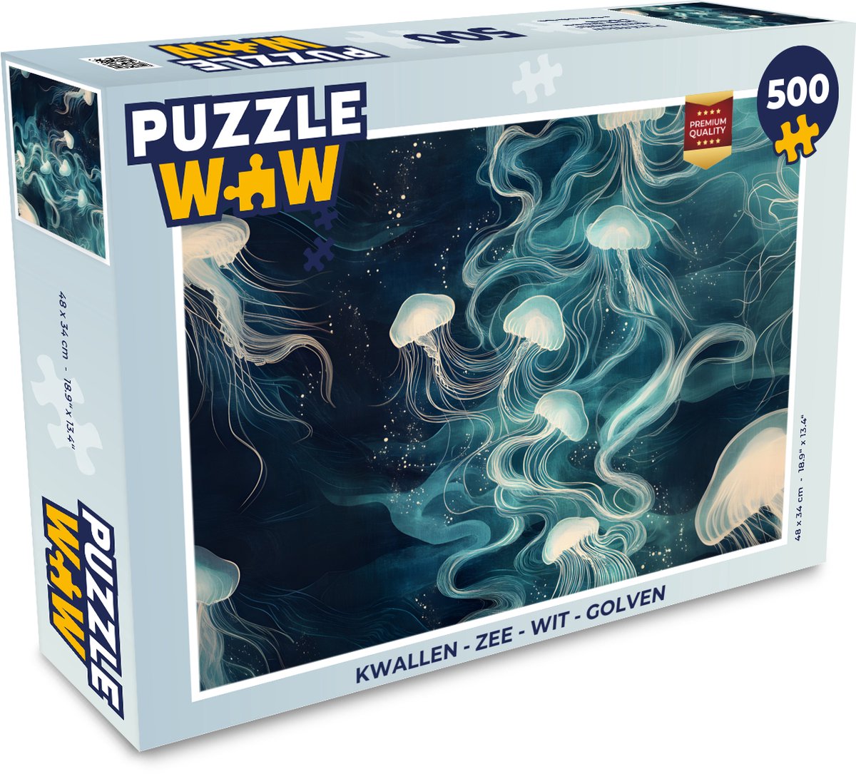 Puzzel Kwallen - Zee - Wit - Golven - Legpuzzel - Puzzel 500 stukjes