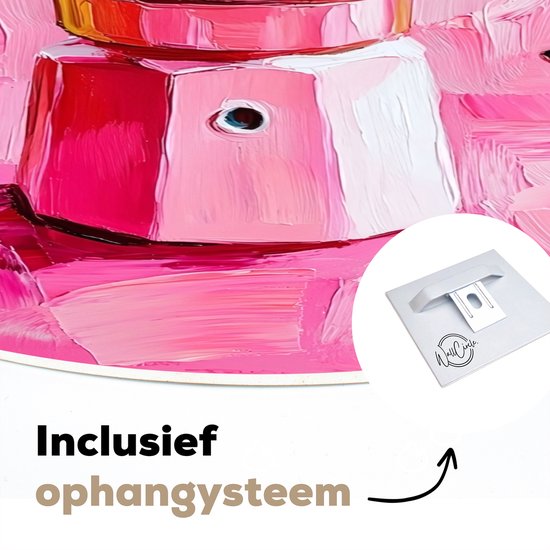 Roze koffiezetapparaat, geschilderd in dikke roze verfstreken.