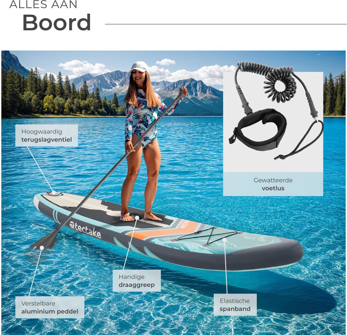 tectake® Stand-Up Paddle Board - 2-in-1 SUP Plank - Opblaasbaar - Stabiel - 288 x 77 x 22,5 cm - Ook als Kajak - Max 200kg - Oranje Turqoois - Complete SUP set met Zitje – foto 3