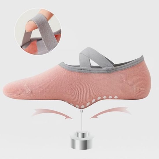 Pilates antislip sokken 4 paar - Yogasokken voor dames - met antislip bandjes en banden - voor Pilates-apparatuur, balletoefeningen en ballet - Maten 35-42 - Ademende katoenen sokken tot aan de kuit (zwart/wit/grijs/roze) — afbeelding 3
