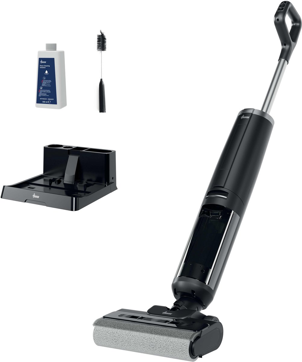 Hoover draadloze nat- en droogstofzuiger, 2-in-1 (alleen zuigen&zuigen + dweilen), turbomodus, 16.000 Pa, dubbele randreiniging, anti-haarverstrengeling, autoclean-functie (HW300)