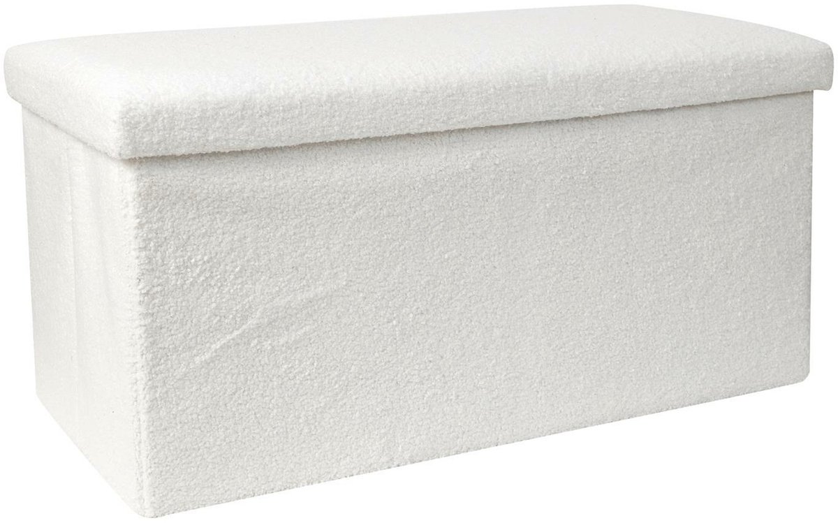 Home Deco Factory Poef/hocker Natuurlijk - opvouwbaar - stof - wit - MDF/polyester - 76 x 38 cm