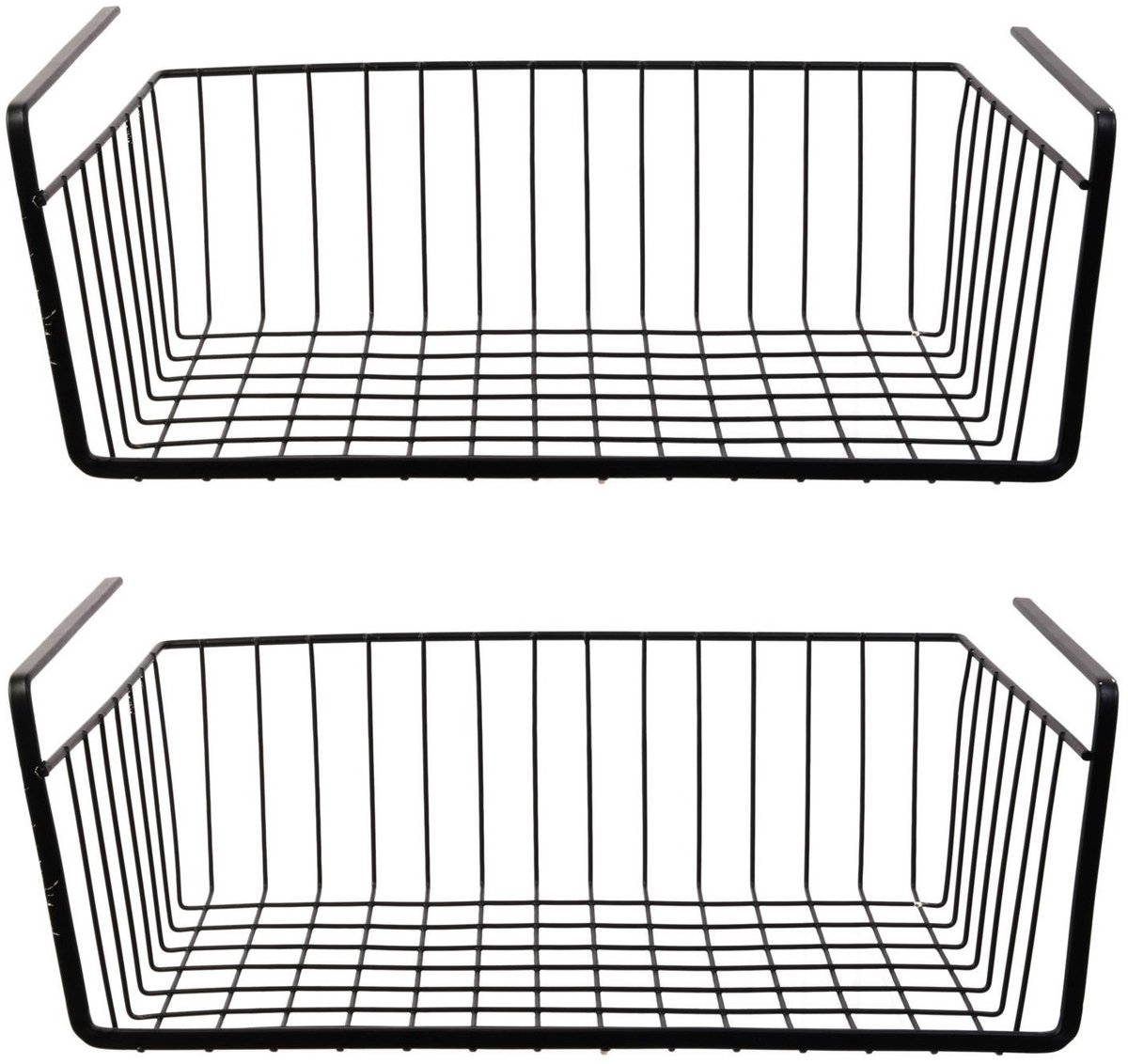 Home Deco Factory Hangmand voor in een kast - 2x - metaal - 40 x 26 x 14 cm - zwart - kastmandje - opbergers - kleding - hangend aan plank