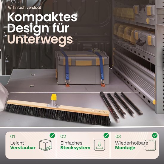 Novaliv Grote Bezem Zaalbezem 80 cm met Steel Borstelharenmix inclusief Veegset verzinkt met rubberen lip bestaande uit stoffer en blik handborstel Bezem fijn Werkplaatsbezem Industriebezem met Steel van Novaliv — afbeelding 4