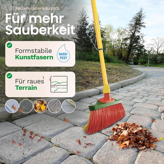 Novaliv 2X klauwbezem met steel 30cm, speciale bezem met gebogen borstelharen, rood en geel - ideaal als tuinbezem, schraapbezem, kunstgrasbezem, ideaal voor op de camping, straatbezem van Novaliv — afbeelding 4
