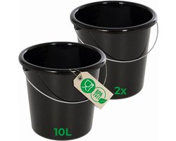 Novaliv 2 stuks emmer 10L zwart met maatverdeling - schoonmaak emmer 10 liter? 28,5 cm Praktische alleskunner met schaalverdeling voor huishouden & tuin ideaal als huishoudemmer, wateremmer, dweilemmer, emmer