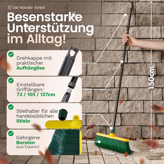 Novaliv Premium klauwbezem met steel 30 cm inclusief buitenveegset, speciale bezem met gebogen borstelharen en kunststof kop - ideaal als tuinbezem, schraapbezem, kunstgrasbezem, ideaal voor op de camping van Novaliv — afbeelding 5