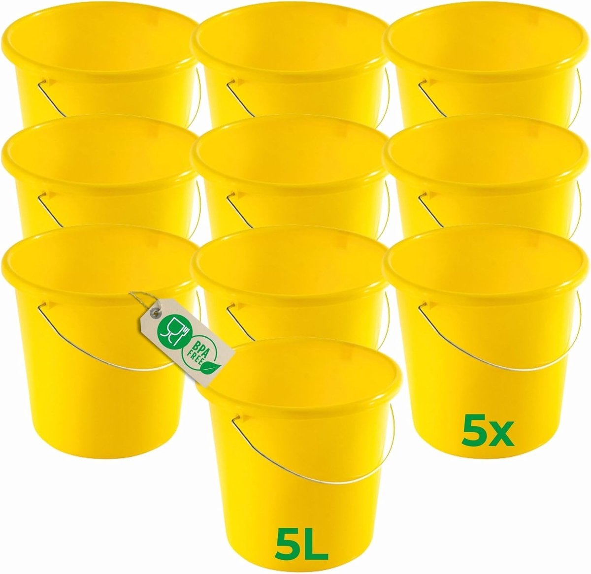 Novaliv 10 stuks emmer 5L geel met maatverdeling - schoonmaak emmer 5 liter? 22,5 cm Praktische alleskunner met schaalverdeling voor huishouden & tuin ideaal als huishoudemmer, wateremmer, dweilemmer, emmer