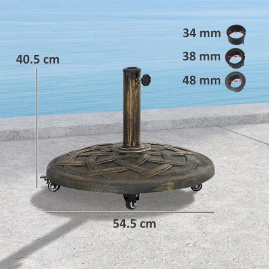 Outsunny Parasolvoet 12 Kg, Geschikt Voor Stangen 32, 38, 48 Mm Wetterfest Harzgehause Schwarz~1lav9dotg0800