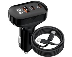 Premium Autolader – 72W – USB-C (2x) & USB-A – PD & PPS – Snellader voor Auto - Sigarettenaansteker USB oplader auto + USB C kabel