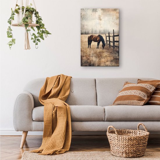 Cheval broutant dans la nature - Portrait de cheval - Œuvre d'art animalier - Mouvement artistique réaliste - Décoration murale pour chambre d'enfant - Art mural - toile 80x120 cm