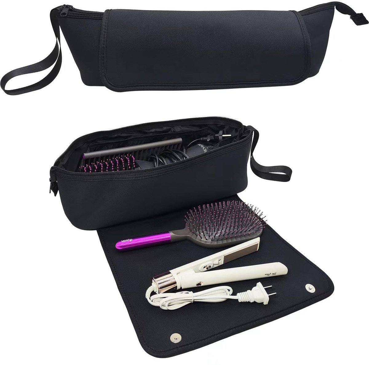 Ibenzoa® Uitgebreide Reistas voor Haarverzorging met Hittebestendige Mat en Binnenvakken voor Stylingtools