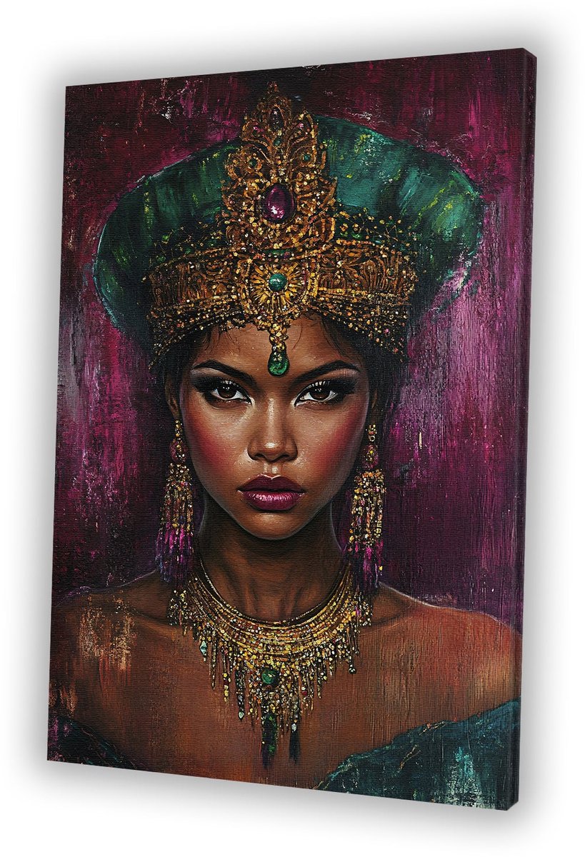 Koninklijk portret van een vrouw - Portret schilderij - Canvas schilderij vrouw - Hyperrea