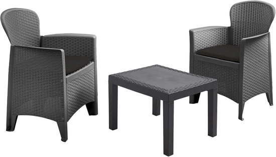 Rotan Tuinmeubelset - 2 Stoelen met Kussens en Tuintafel voor Balkon en Tuin