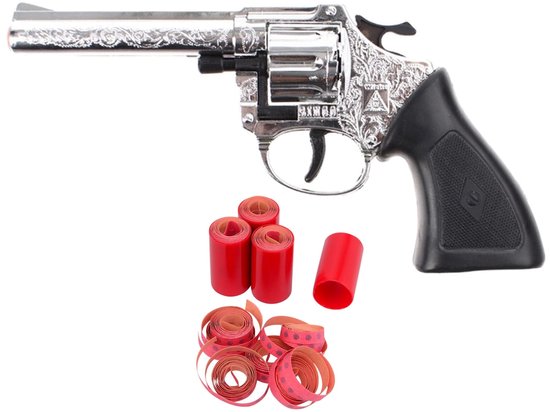 Revolver/pistolet speelgoed cowboy/police - métal - pour 8 anneaux de tir - 96 coups dans le set