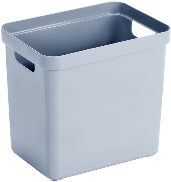 Set de 3x boîtes de rangement/paniers de rangement bleu-gris de 25 litres en plastique avec couvercle transparent 35 x 25 x 36 cm