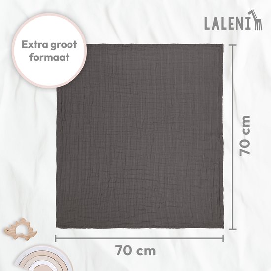 Laleni Hydrofiele Doeken - 100% Katoen - Mousseline - 70x70cm - Antraciet - Set van 10 van Merkloos — afbeelding 3