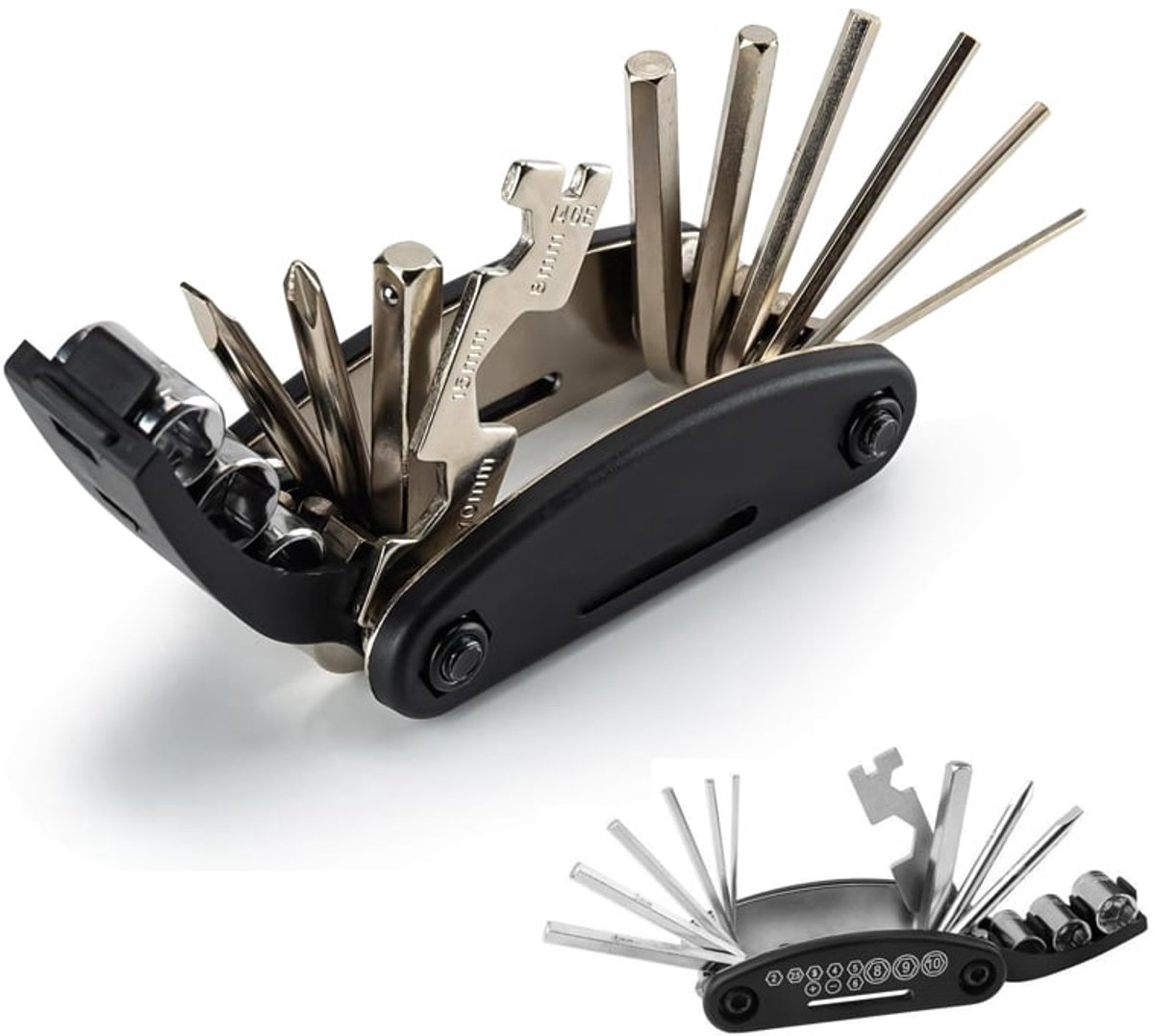 Bike Tool Kit 16-in-1 - Multifunctionele Draagbare Reparatieset - Fietsreparatiegereedschap - Voor De Meeste Fietsen Zwart