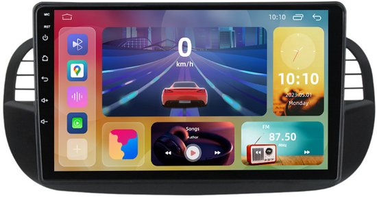 Android 13 autoradio 9 inch HD navigatiesysteem voor Fiat 500 (2007-2015) met CarPlay, Android Auto, Bluetooth