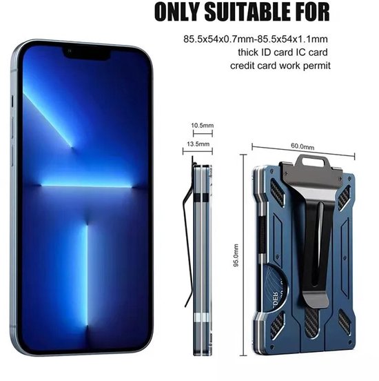 The Ridge Minimalist Authentic Wallet with Metal Clasp RFID (Money Clip for Banknotes), Blue (Blue) - 262