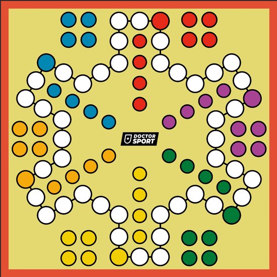 Foto: Ludo xxl pvc zeil met dobbelstenen en pionnen 6 personen 2x2 m