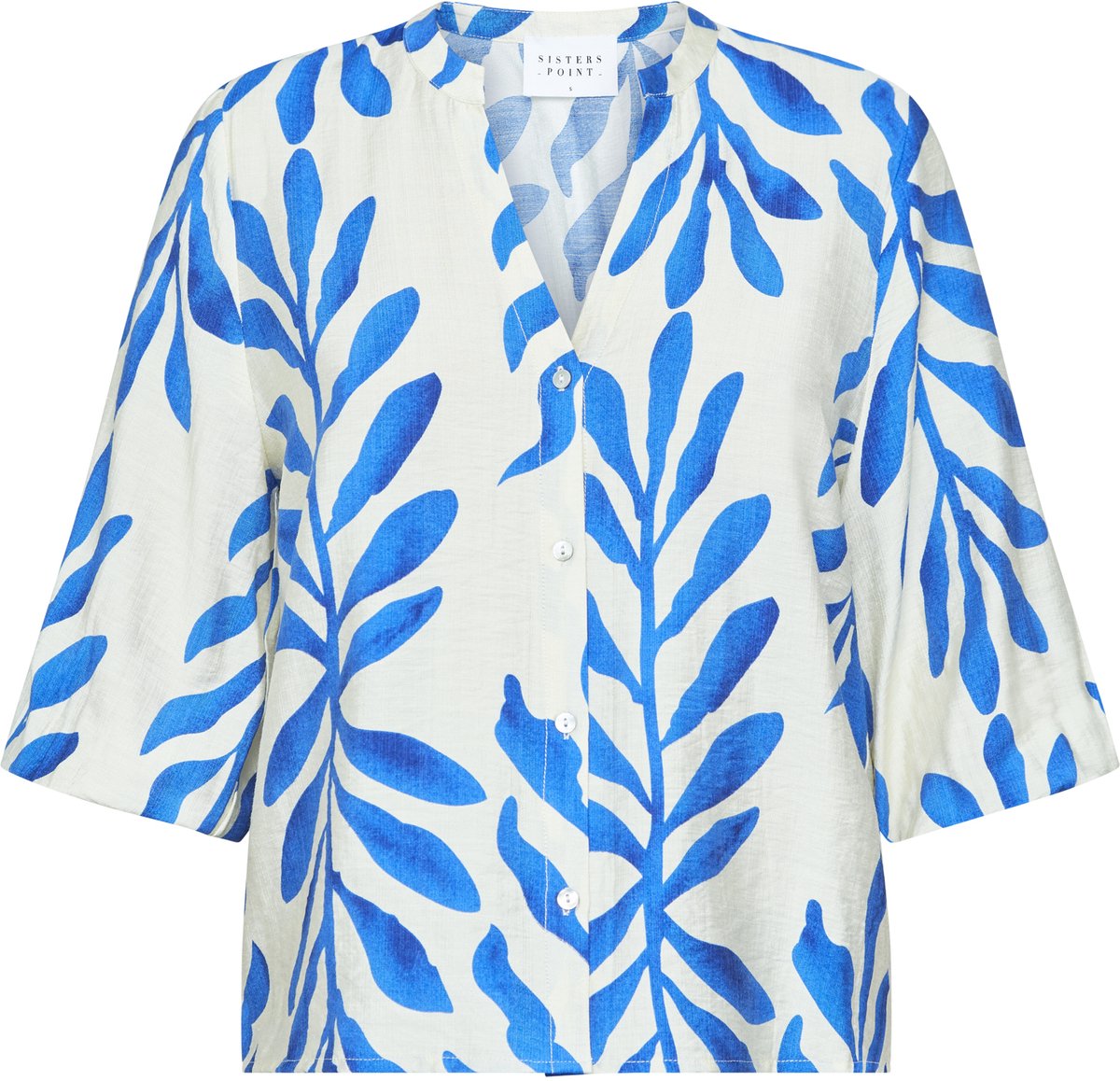 SISTERS POINT Viaba-sh2 - Dames Blouse - Cream/blue - Maat M